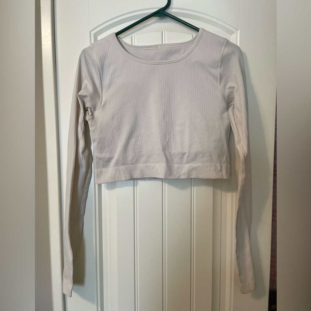 Lululemon White Opal Ebb To Street Long Sleeve Crop Top